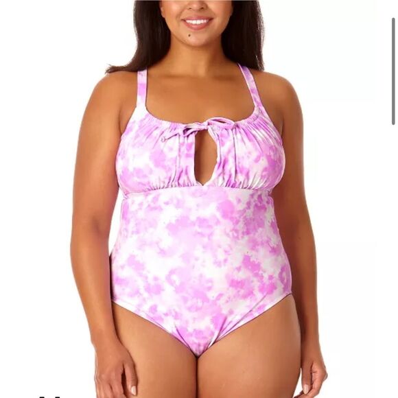 CALIFORNIA WAVES PLUS Plus Size Tie-Dyed One-Piece Keyhole Swimsuit Size - Picture 1 of 12
